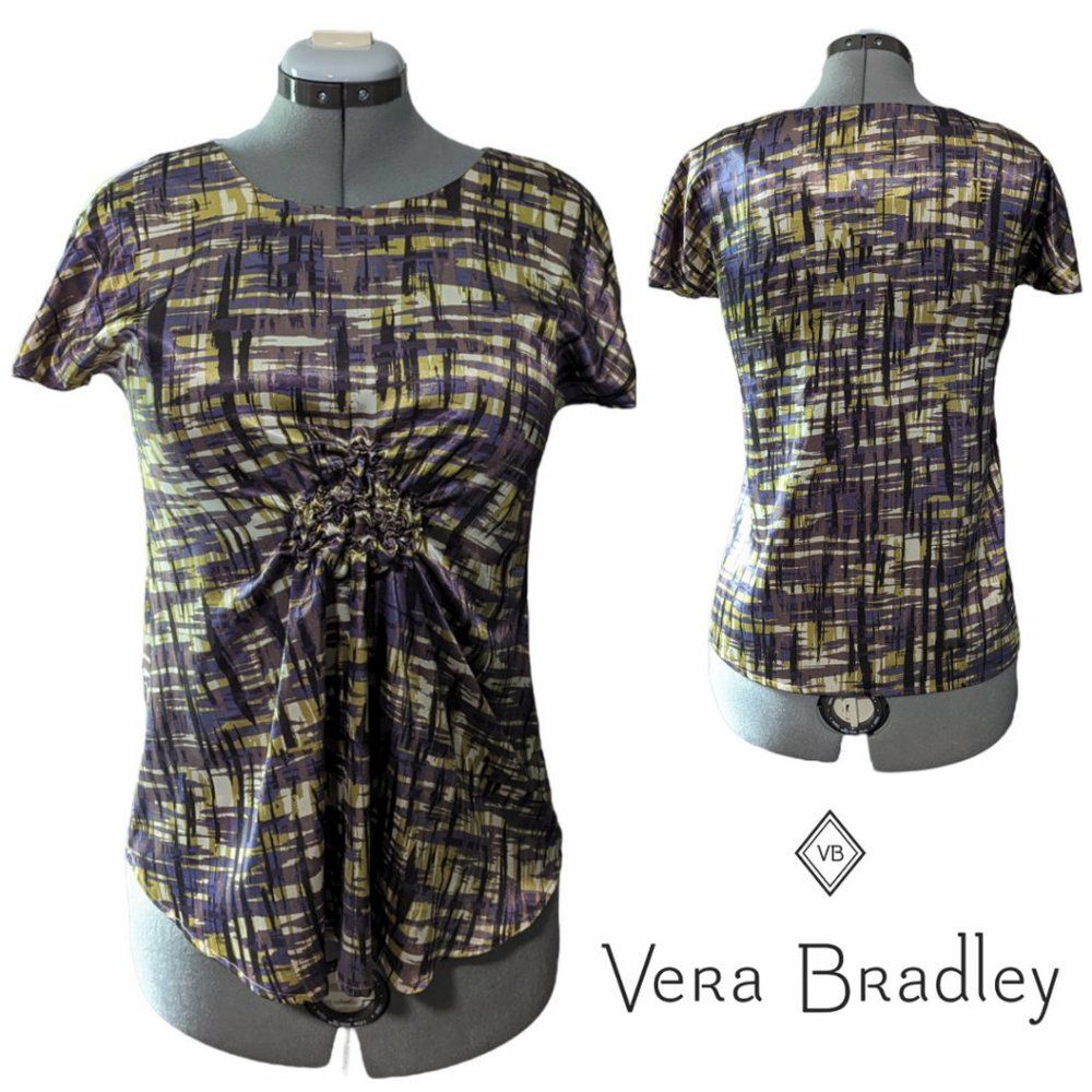 Women's Simply Vera Vera Wang Short Sleeve Colorful Abstract Cinched Top, XS